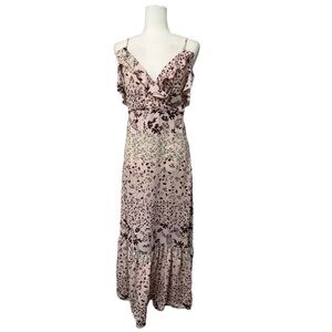 Xhilaration Cream Ruched Tiered Maxi Cold Shoulder Dress